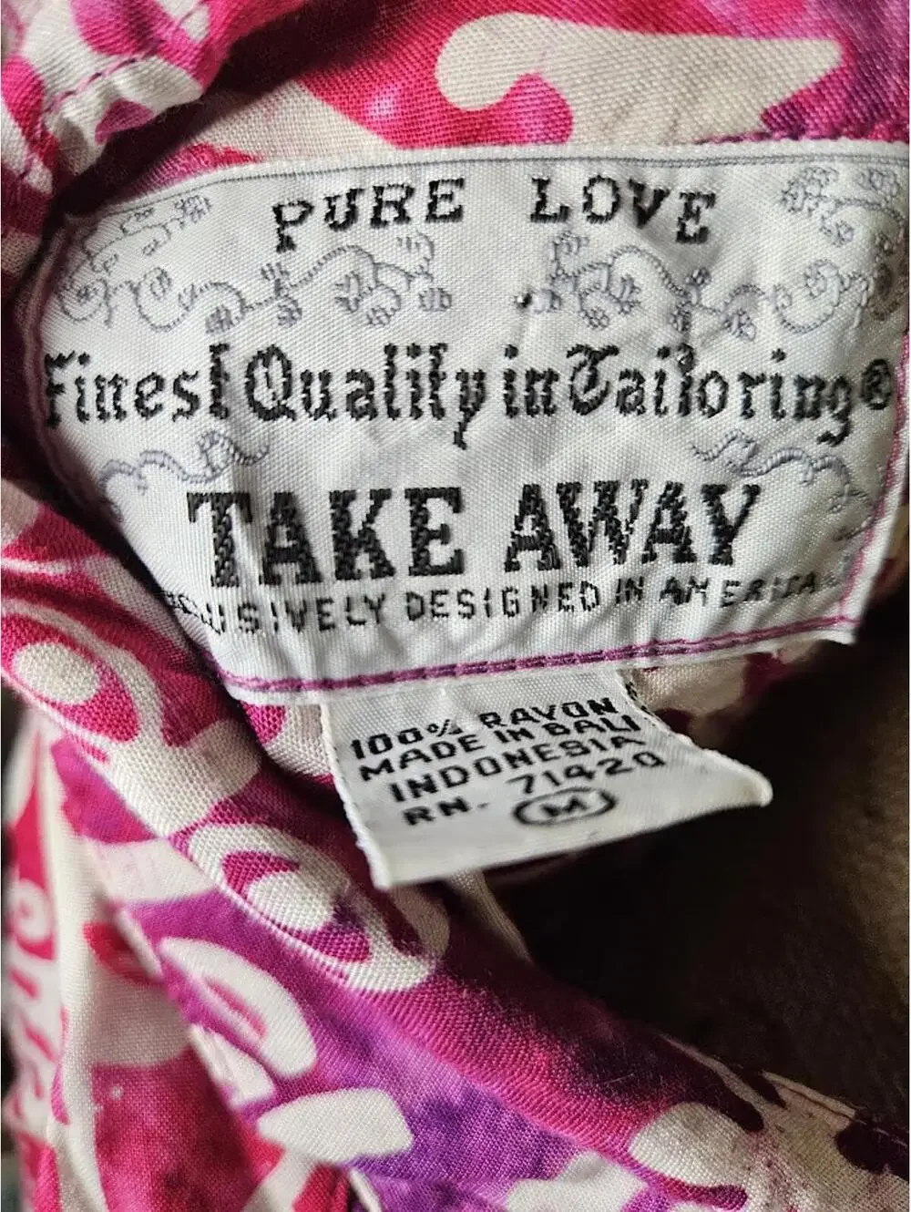Vintage Take Away Pink Button Up Shirt Boho Artsy Hawaiian Top - Picture 5 of 5
